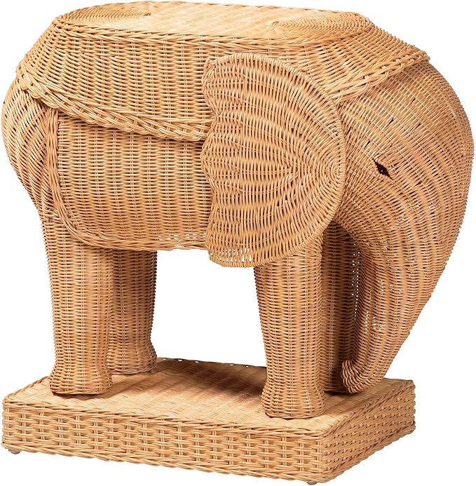 Bali & pari Elissa Bohemian Light Honey Rattan Elephant End Table by balipari