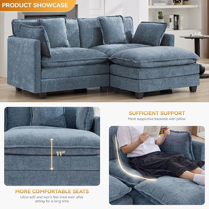 76'' Cloud Deep Seat Loveseat Sofa, Upholstered Chenille Modular 2-Seats - Image 3