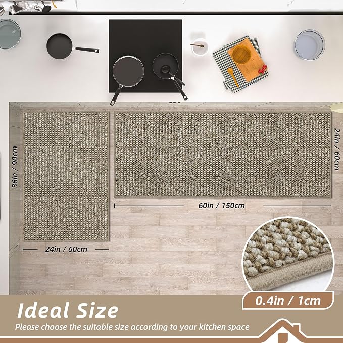 BEQHAUSE Kitchen Rugs and Mats 2PCS Non-Slip, Light Beige | Kitchen Mats - Image 2