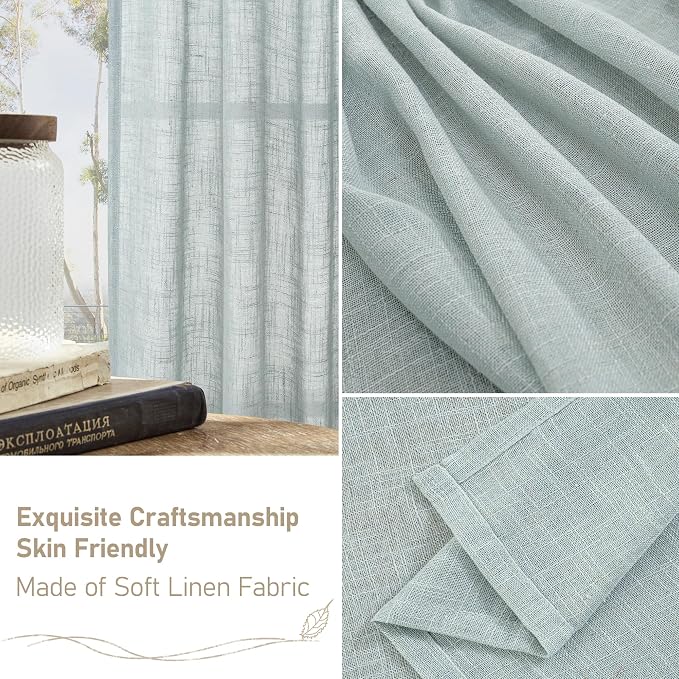 Linen Semi Sheer Curtains 96 inches Long 2 Panels Set, Light Filtering Panels - Image 6