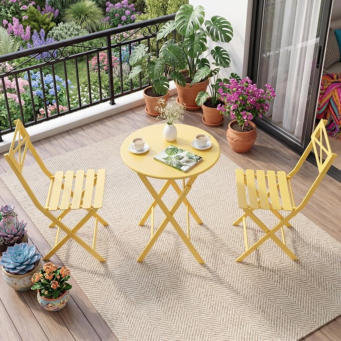 GarveeTech 3-Piece Folding Bistro Set, Heavy Duty Outdoor Patio Furniture by GarveeTech