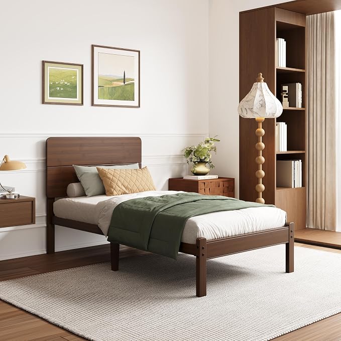 BOSRII 14in High Solid Bamboo Wood Platform Twin Size Bed Frame - Image 4