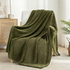 Exclusivo Mezcla Soft Waffle Fleece Bed Blanket King Size, Olive | Lightweight - Image 4
