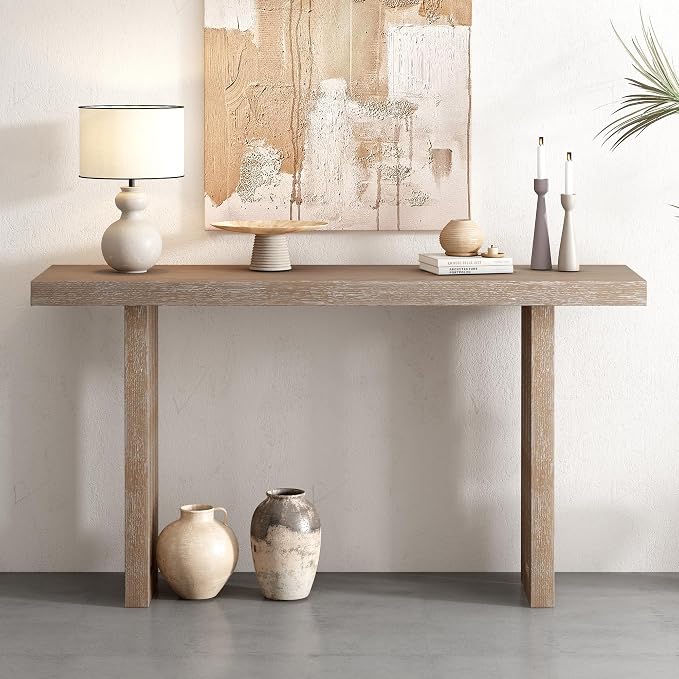 59" Console Table Sofa Table for Entryway, Oak Veneer Console Table Mid-Century - Image 3