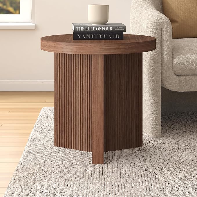 Henn&Hart 22'' Fluted Scandinavian Round End Table Ribbed Side Table, Nightstand - Image 8