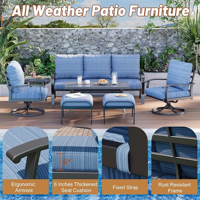 HOMREST Patio Furniture Sets 7 PCS Outdoor Metal Conversation Sets, 360 Degree - Image 5