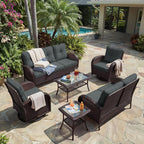 UPHA 5 Pieces Patio Furniture Sets, Wicker Outdoor Loveseat Sofa Set - Image 9