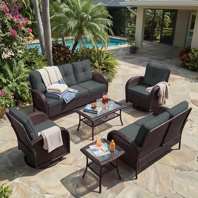 UPHA 5 Pieces Patio Furniture Sets, Wicker Outdoor Loveseat Sofa Set - Image 9