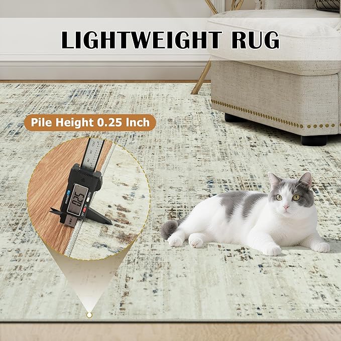 10x12 Washable Area Rug for Living Room Bedroom: Non-Slip Modern Gray White | - Image 6