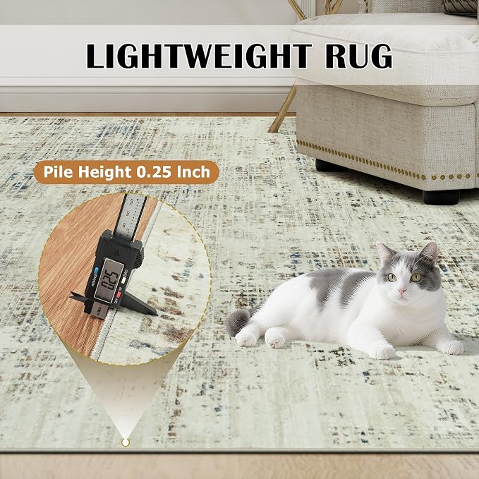 8x10 Washable Area Rug for Living Room Bedroom: Non-Slip Modern Gray White | - Image 6