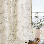 Green Vintage Floral Linen Curtains Farmhouse 50W X 96L 2 Panels | Elisa Series - Image 8