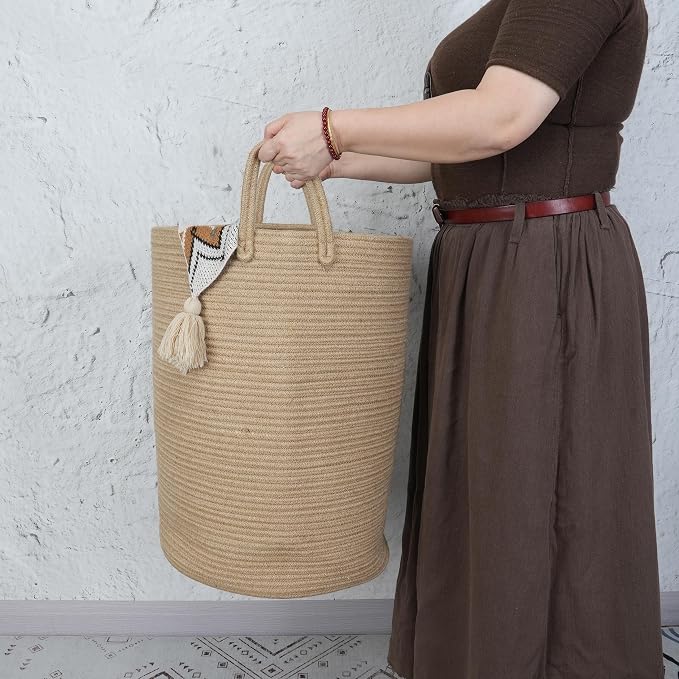 XUANGUO Cotton Rope Laundry Basket Hamper - Image 3