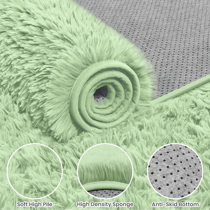 4x6 Fluffy Shag Area Rugs for Living Room Bedroom: Soft Carpet Mint Green | - Image 6