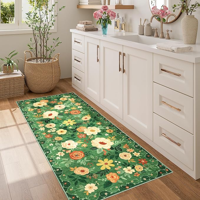 DUKINO 2x5 Runner Rug, Floral Washable Rug - Image 3
