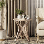 Pedestal Farmhouse End Table, Distressed Top by LONYKE