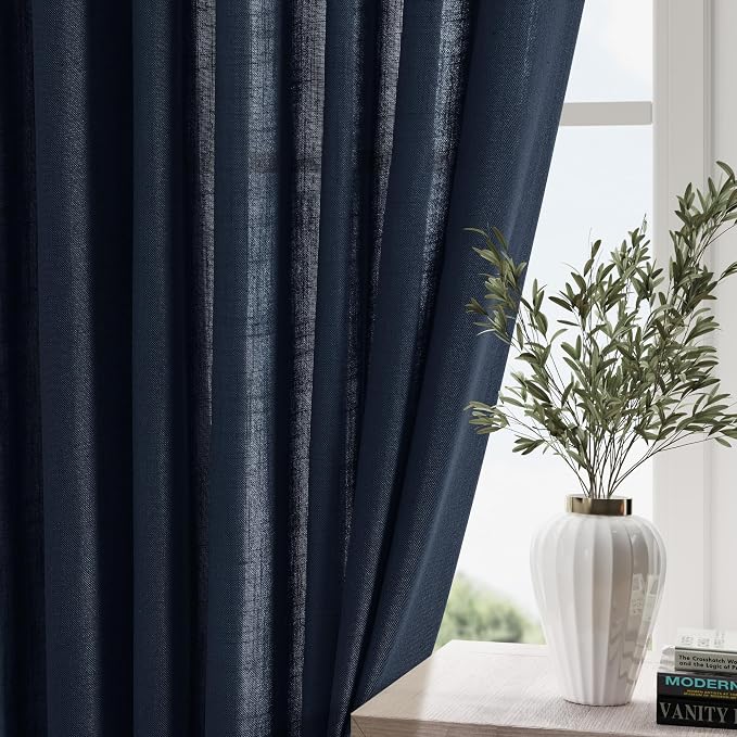 Navy Blue Linen Curtains 96 inches Long - Image 2