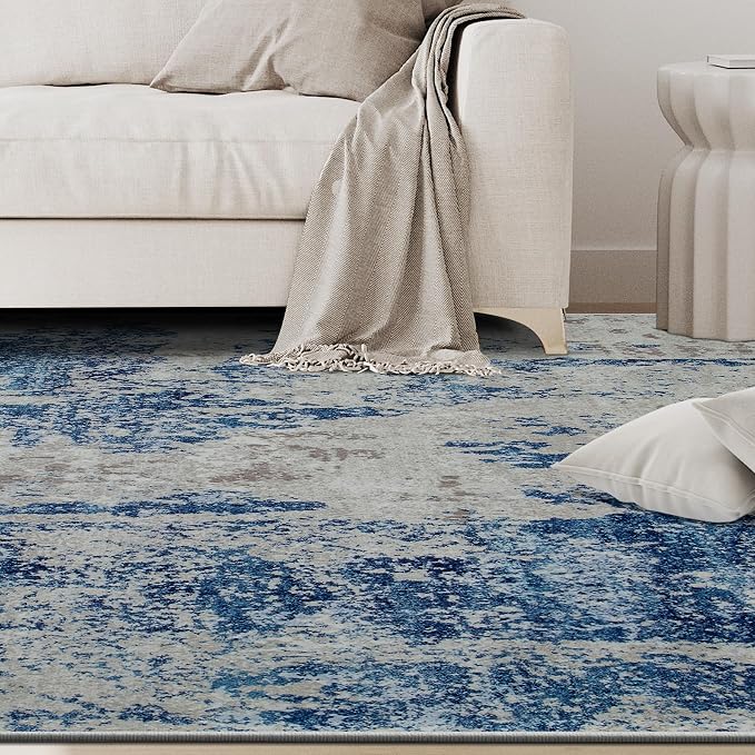 5x8 Area Rugs for Living Room Washable Bedroom Dining Room Blue Grey White | - Image 9