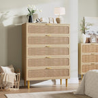 GarveeHome Rattan 5 Drawer Dressers by GarveeHome