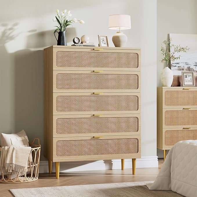 GarveeHome Rattan 5 Drawer Dressers by GarveeHome
