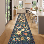 DUKINO 2.6x14 Washable Runner Rug, Floral Non Slip Runner Rug, Low Pile - Image 3