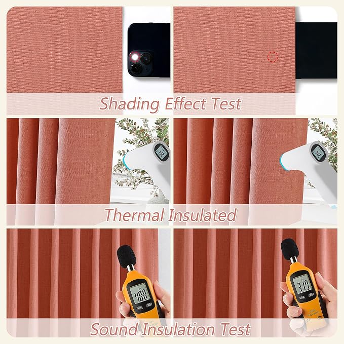 Coral 100% Blackout Linen Curtains 84 Inch Length 2 Panels Set - Image 4