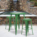 Flash Furniture Lily 4 Pack Commercial Grade 30" High Backless Green Metal - Image 2