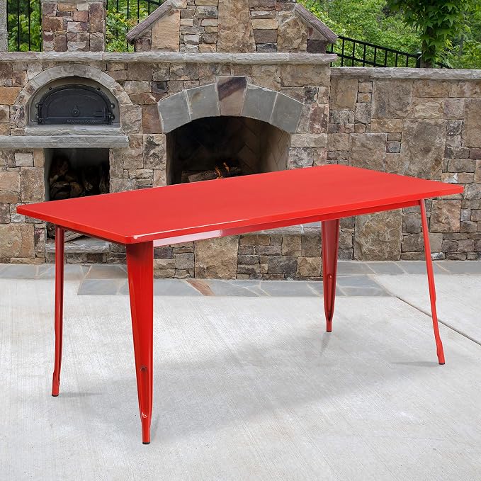 Flash Furniture Charis Commercial Grade 31.5" x 63" Rectangular Red Metal - Image 2