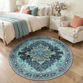 RELEANY Washable Area Rug, Round 4ft, Teal | Non-Slip, Water Repellent by RELEANY