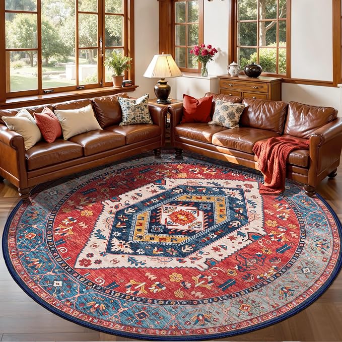 SERISSA 5ft Washable Non Slip Round Round Boho Area Rug by SERISSAHomeDecorCollection