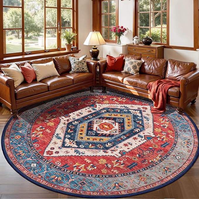 SERISSA 6ft Washable Non Slip Round Boho Area Rug by SERISSAHomeDecorCollection