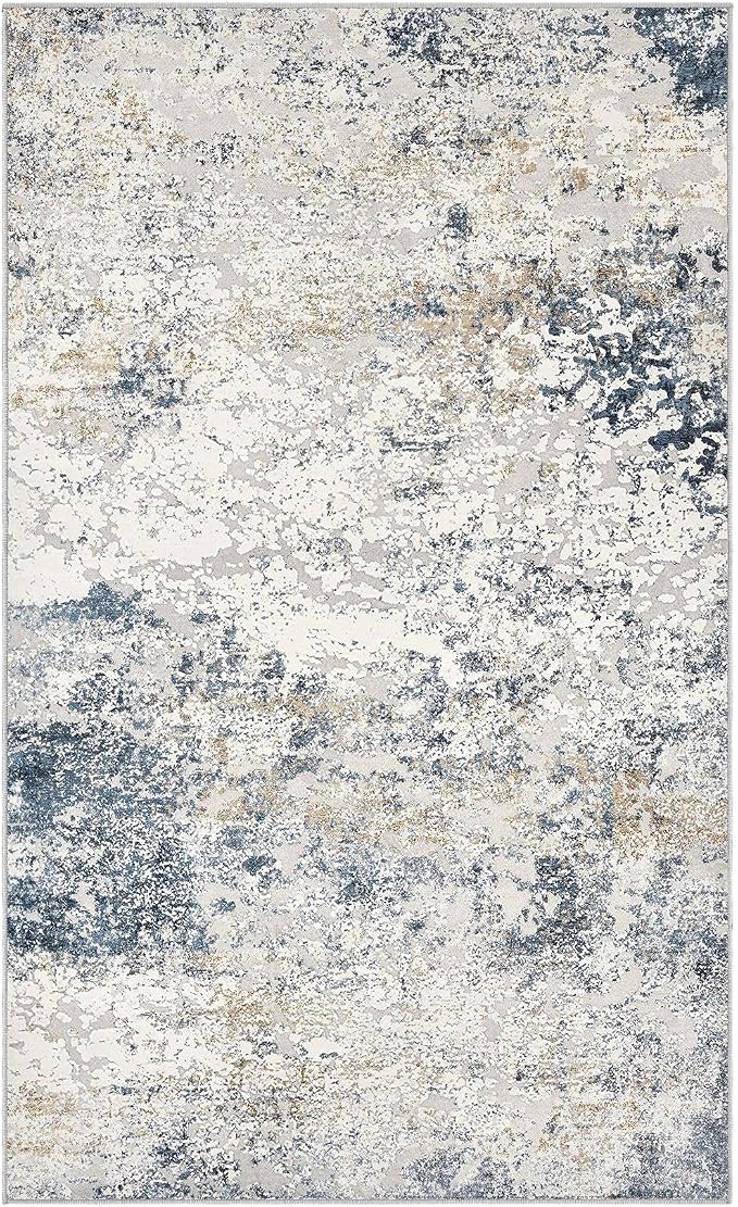 DMOYEST 3x5 Entryway Area Rug Washable Abstract Beige Blue Small Carpet | - Image 9