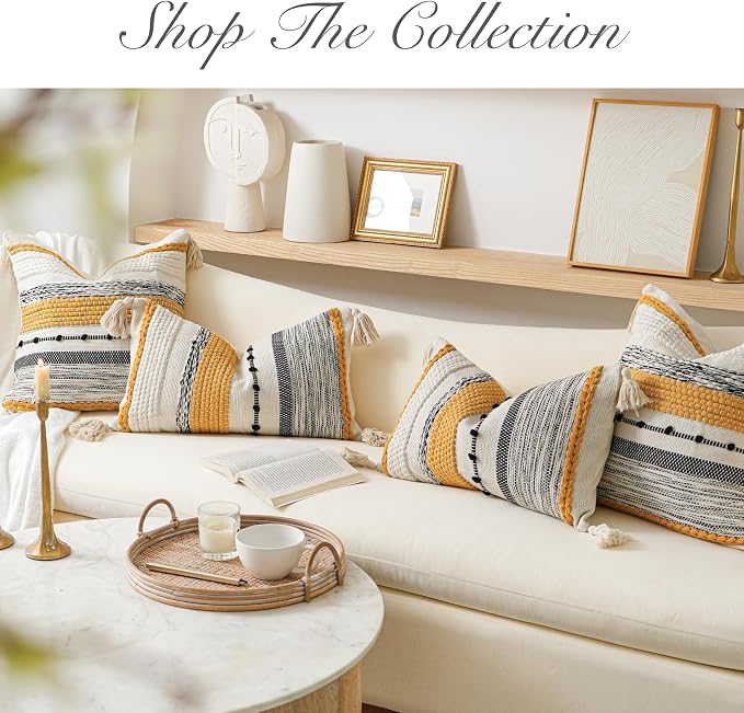 Boho Decorative Throw Pillow Cover 22x22 Square Yellow Mustard Accent - Image 7