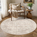 Schweek 4ft Round Rug Neutral Beige Washable Non-Slip Circle Rug Area Rugs | - Image 8