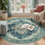 RELEANY Washable Area Rug, Round 4ft, Water Repellent, Pet Friendly, Vintage - Image 2