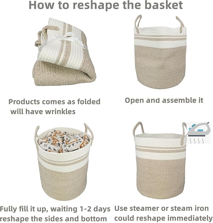 XUANGUO Cotton Rope Laundry Basket Hamper - Image 6