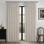 Semi Sheer Natural Linen Greyish Brown Curtains 86 Inches Long 2 Panels Set by PleatedDrapes