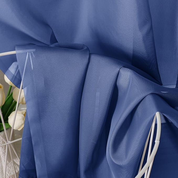 Royal Blue Sheer Curtains 84 Inches Long 2 Panels - Image 3