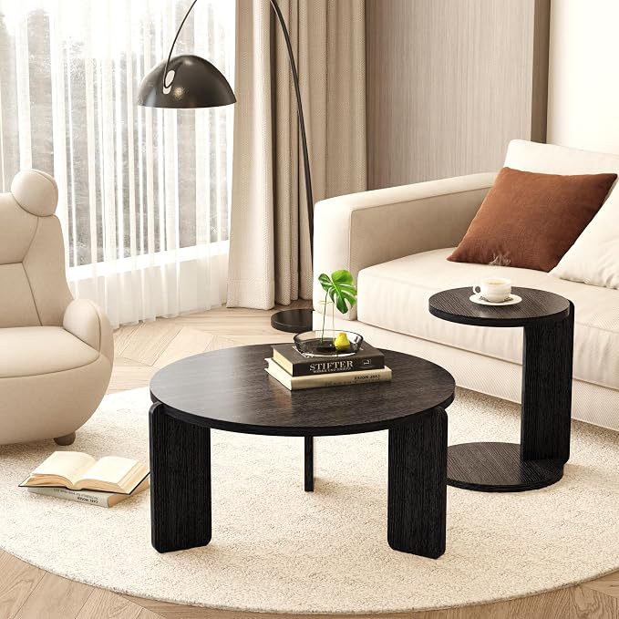 GDFStudio Round Nesting Coffee Table Set of 2, Modern Wooden Accent Side Table - Image 6
