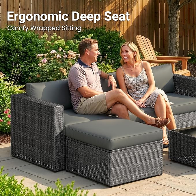 Wisteria Lane 5-Pieces Outdoor Patio Furniture Set, All Weather Wicker Rattan - Image 4