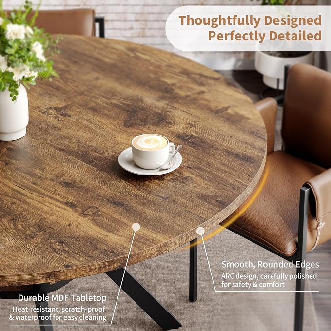 MECHYIN Round Dining Table for 2-4, 42 Inch Wood Kitchen & Dining Room Tables - Image 5