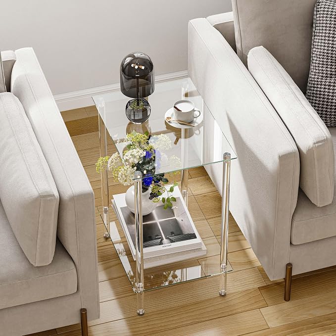 Tempered Glass Side Tables Set of 2 Acrylic End Table - Image 7
