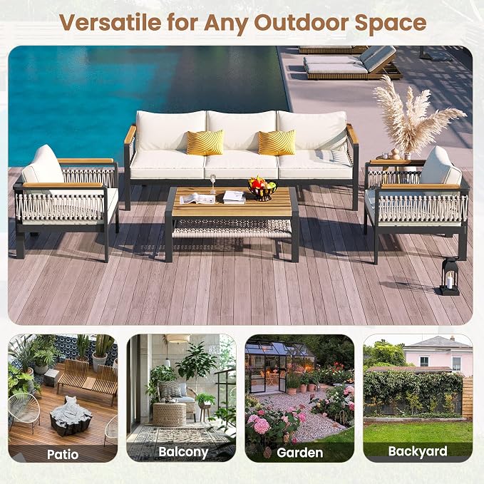 VilroCaz 4 Pieces Outdoor Sectional Sofa Set, All-Weather Patio Seating Group - Image 6