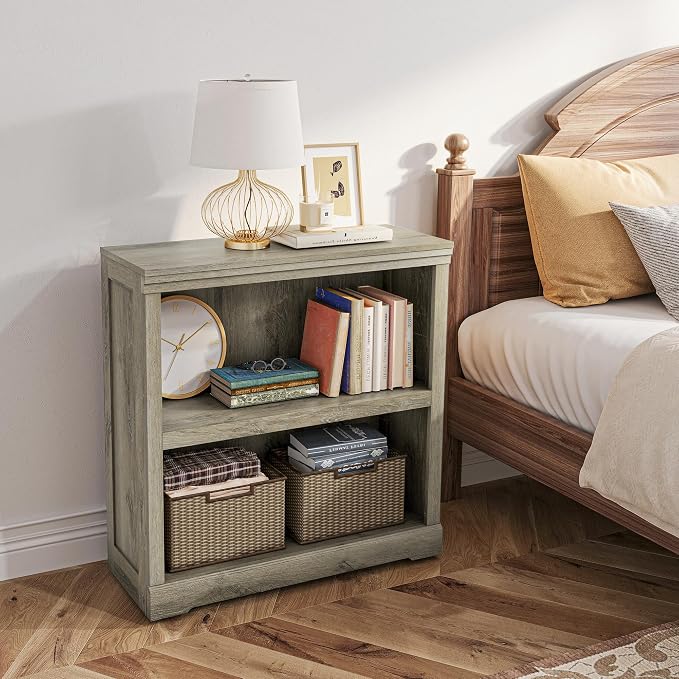 LINSY HOME 2-Tier Bookcase and Bookshelf, Small Wood Display Storage Shelves - Image 5