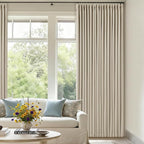 Oatmeal 108 Inch Blackout Linen Pleated Curtains - Image 9