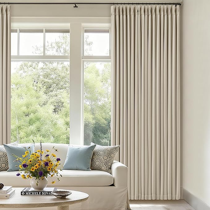Memory Trained Pinch Pleated 100% Blackout Linen 86 Inch Curtains Oatmeal | - Image 7