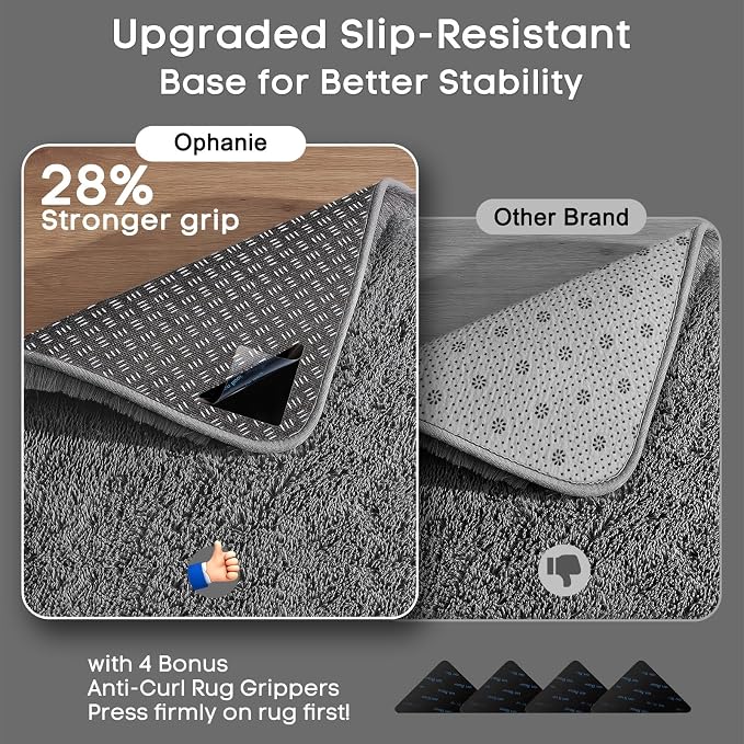 Ophanie Small Rug Upgrade Non Slip Throw Bedside Area Rugs, Fluffy Soft Grey - Image 4