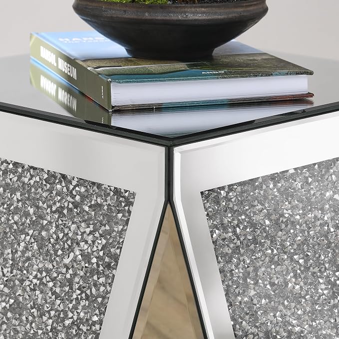 Inverted Triangular Mirror Square End Table, Crystal Diamond Inlaid Coffee Table - Image 4