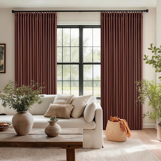 Chestnut Brown Pinch Pleated Blackout Linen 84 Inch Curtains - Image 8