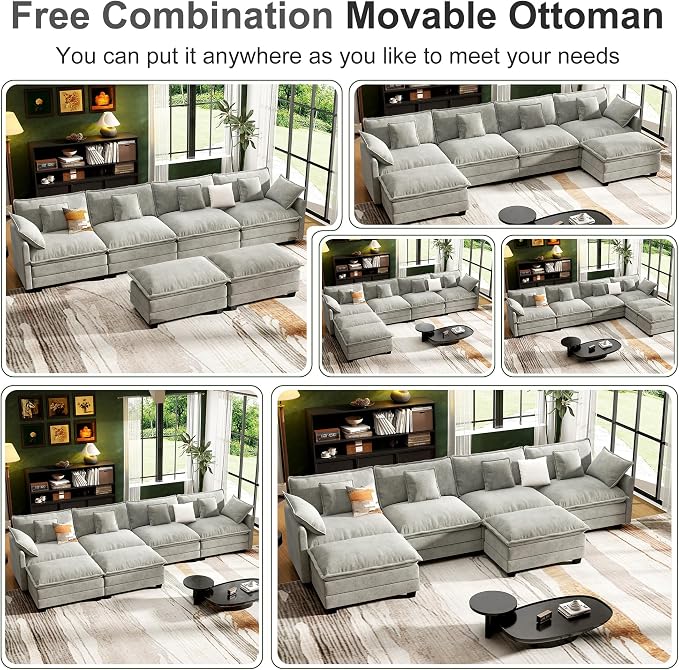 146" Cloud Couch Sectional, U Shaped Modular Sectional Sofa, 4-Seat Deep Seat - Image 6