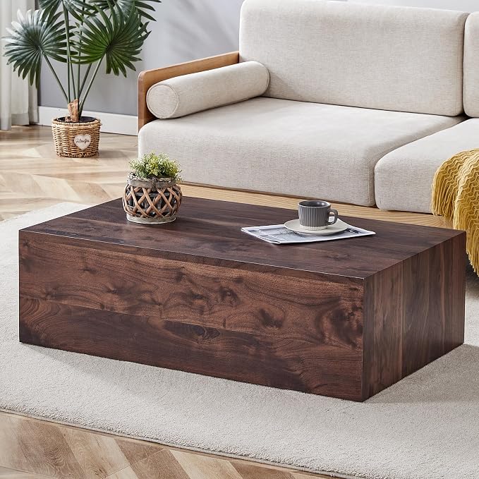 39.3'' Wood Coffee Table with Wood Grain, Rectangular Low Tables - Image 4